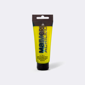 Maimeri Acrilico Permanent Yellow Lemon 75 ml akrylmaling – semi-ugjennomsiktig lys sitrongul for kunstnere, kunststudenter og amatører med medium lysbestandighet og høy pigmentering.
