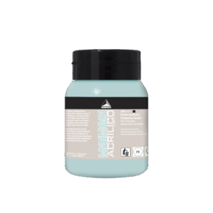 Boks med Maimeri Acrilico akrylmaling, farge Turquoise Green, 500 ml, smørig konsistens, ugjennomsiktig, egnet for pensel og malekniv.