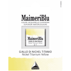 MaimeriBlu Nickel Titanate Yellow akvarell i 1/2 Pan – semi‑opaque varm gul farge for profesjonelle kunstnere