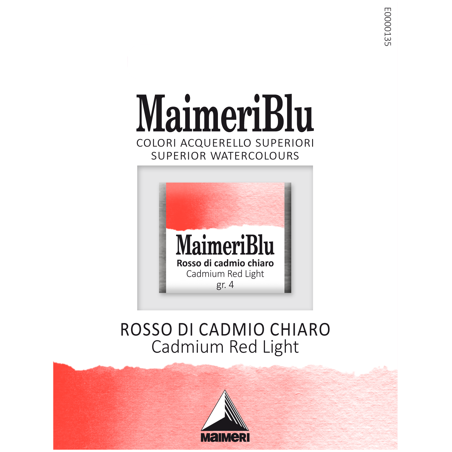 MaimeriBlu Blu Cadmium Red Light 1/2 Pan profesjonell akvarellmaling med høy lysfasthet og opaque pigment PR108