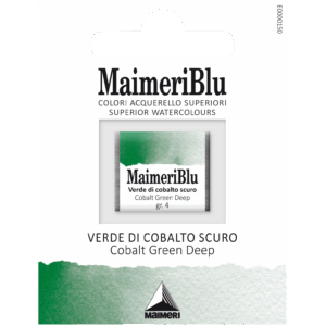 MaimeriBlu Cobalt Green Deep 1/2 Pan profesjonell akvarellmaling med pigment PG26 og meget god lysfasthet