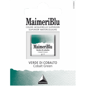 MaimeriBlu Cobalt Green 1/2 Pan profesjonell akvarellmaling med høy lysfasthet og semi‑opaque pigment PG26