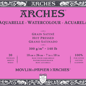 Arches Akvarellblokk, 300 g/m², Varmpresset, 20 ark i størrelse 18 x 26 cm