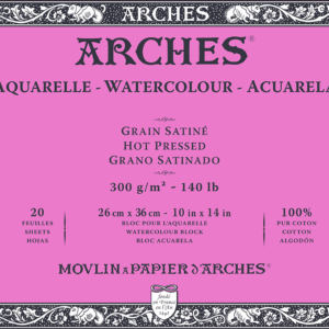 Arches Akvarellblokk, 300 g/m², Varmpresset, 20 ark i størrelse 26 x 36 cm