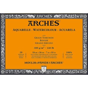 Arches Aquarelle akvarellblokk 18 x 25,4 cm, 300 g/m², grov struktur, 20 ark
