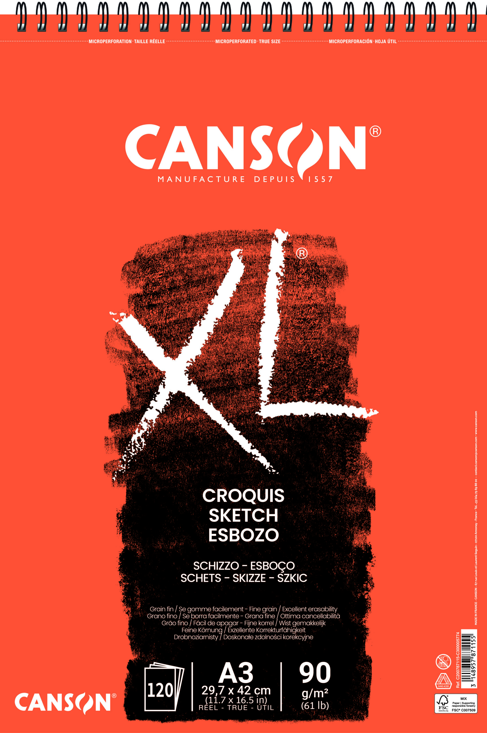 Canson XL Croquis A3 90G Spiral 120 ark