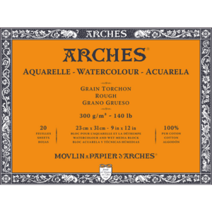 Arches Aquarelle akvarellblokk 23 x 31 cm, 300 g/m², grov struktur, 20 ark, 100 % bomull