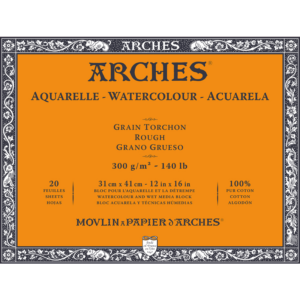 Arches Aquarelle akvarellblokk 31 x 41 cm, 300 g/m², grov struktur, 20 ark