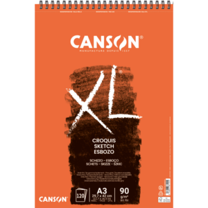 Canson XL Croquis A3 skisseblokk med 120 ark tegnepapir på 90 g/m² og spiralinnbinding øverst.