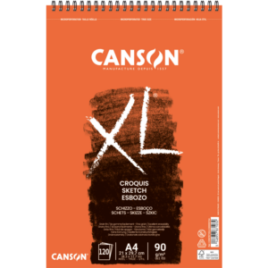 Canson XL Croquis A4 skisseblokk med 120 ark tegnepapir på 90 g/m² og spiralinnbinding øverst.