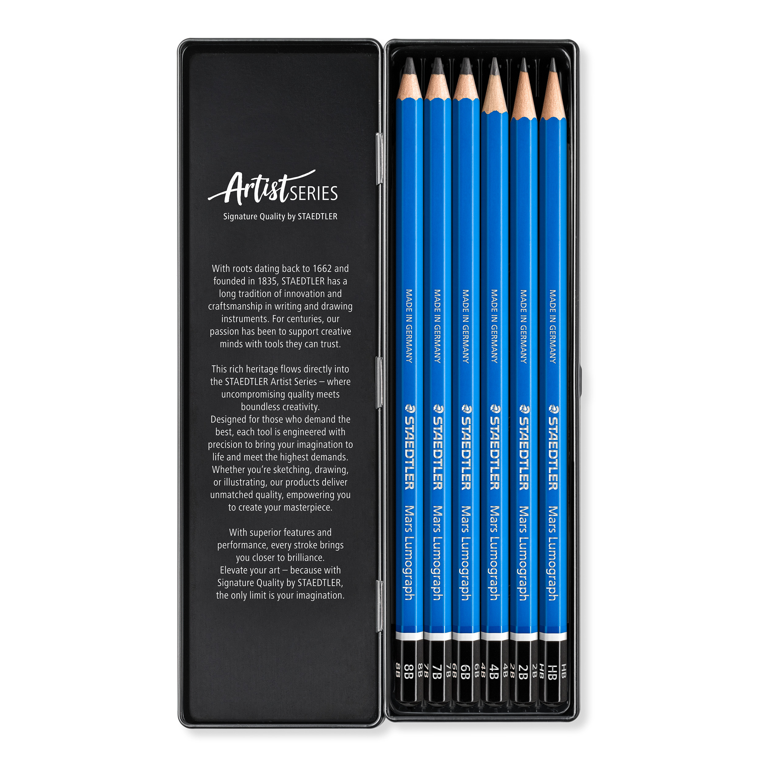 Staedtler Mars Lumograph 6 blyanter i metallskrin - Bilde 3