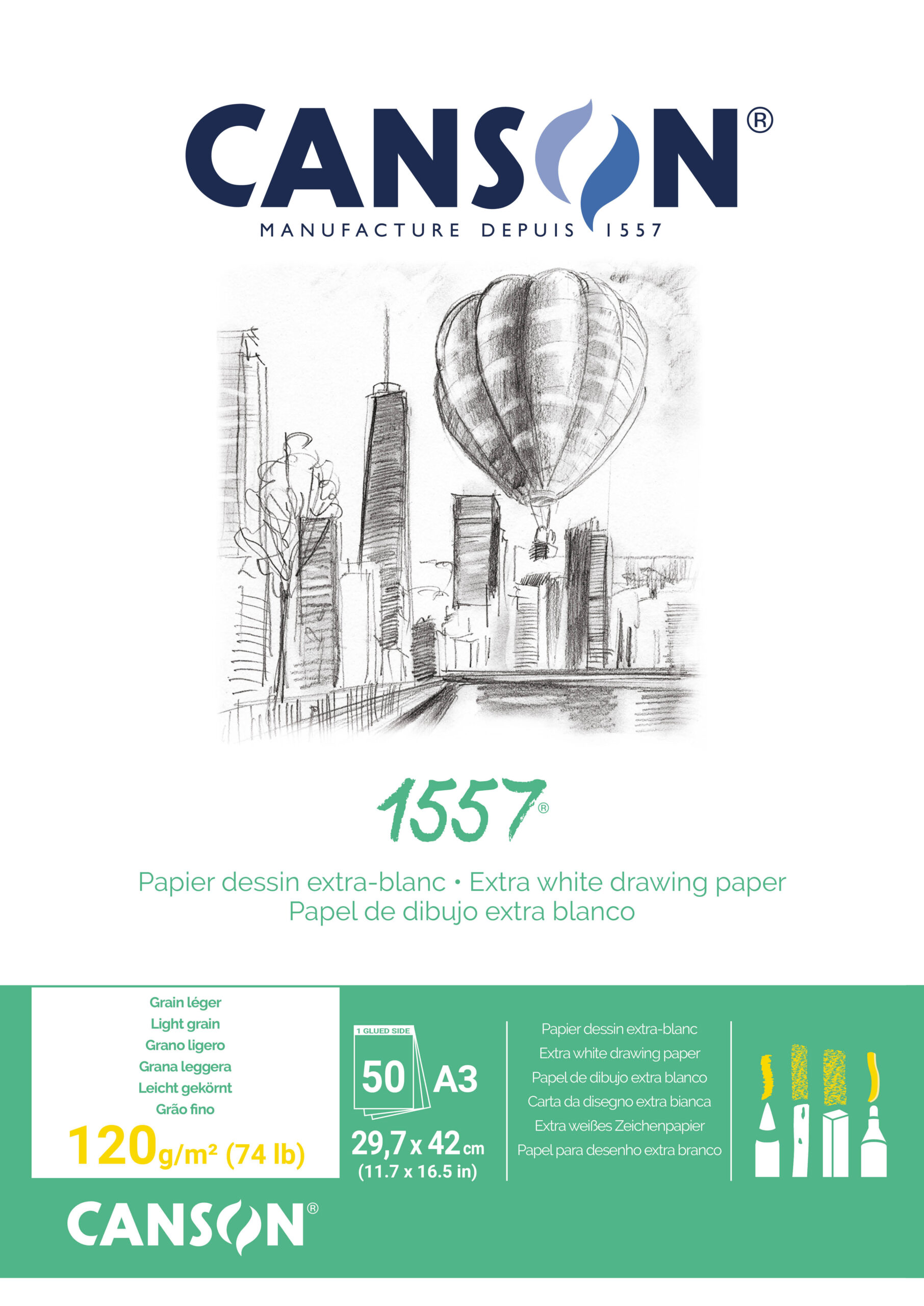 1557 Ekstra hvitt, A3, 120g, Blokk 50 ark