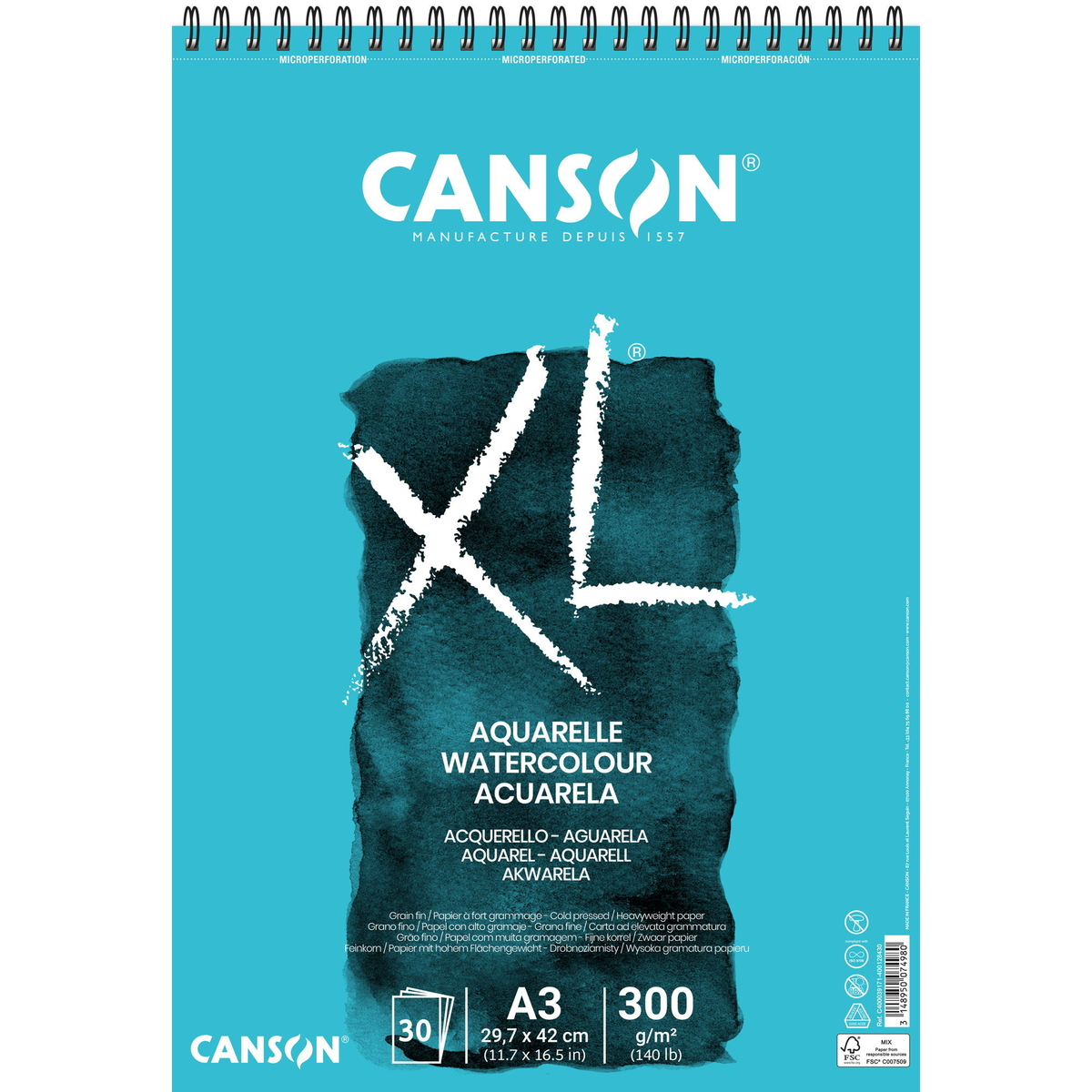 Canson XL akvarellblokk A3 300g Spiral 30ark