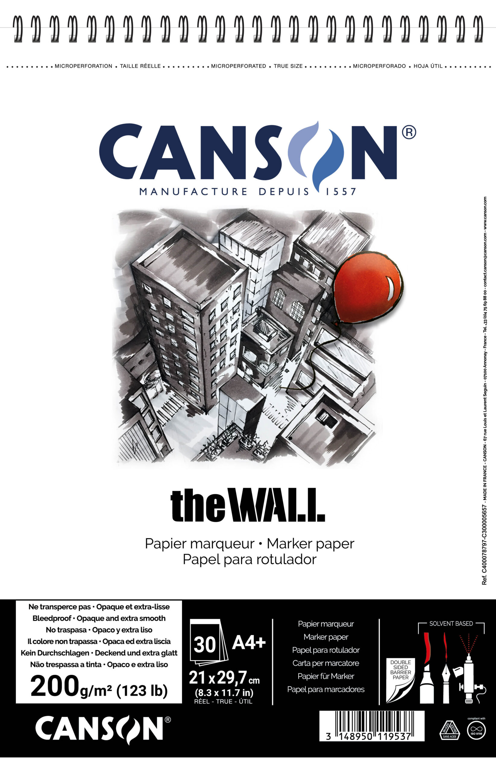 Canson The Wall A4+, 220g, Spiral Blokk 30 ark