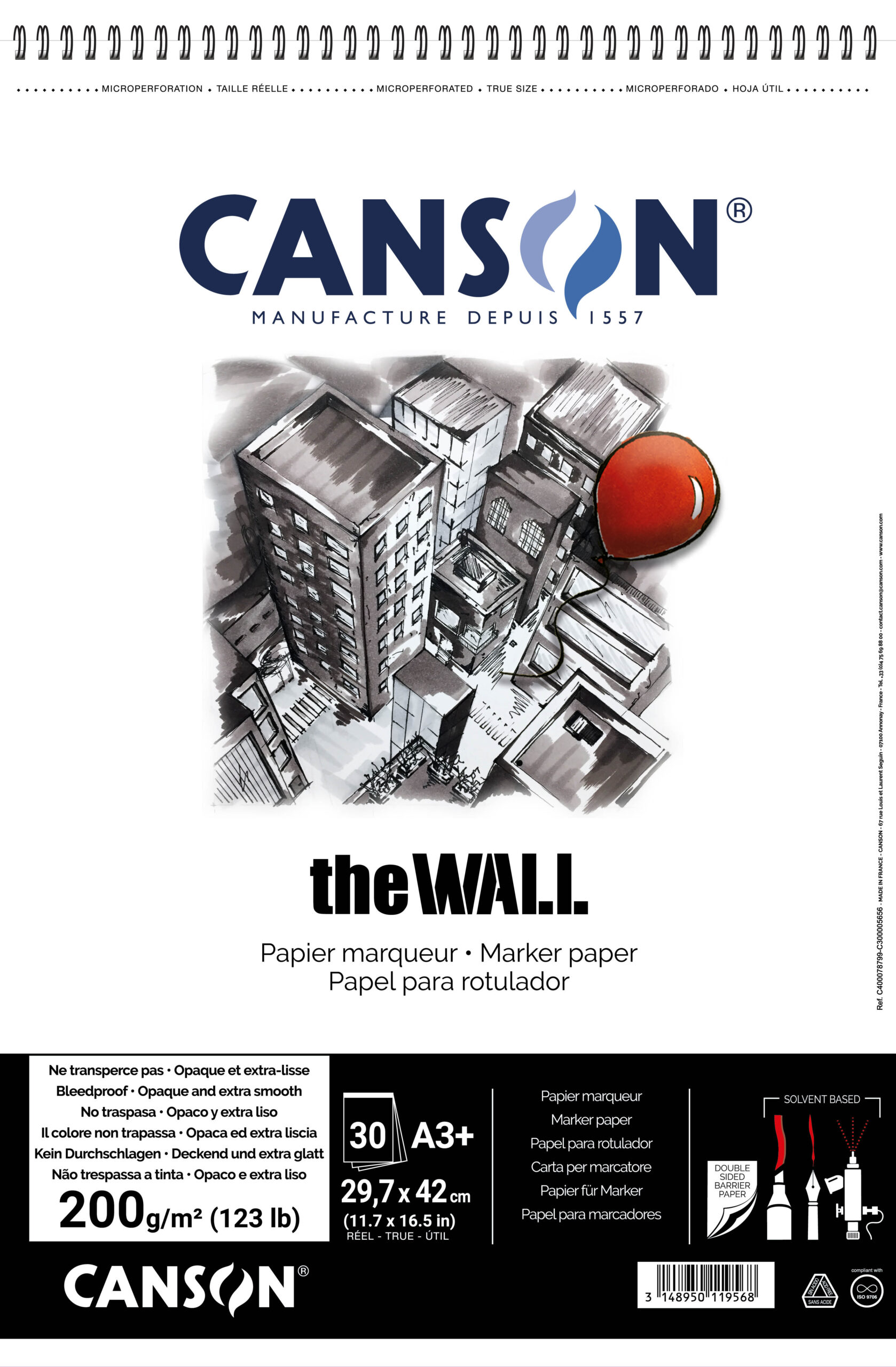 Canson The Wall A3+, 220g, Spiral Blokk 30 ark
