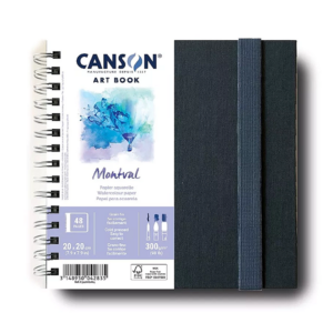 Canson Montval akvarellbok i kvadratisk format på 20 × 20 cm med 24 ark akvarellpapir på 300 g/m².