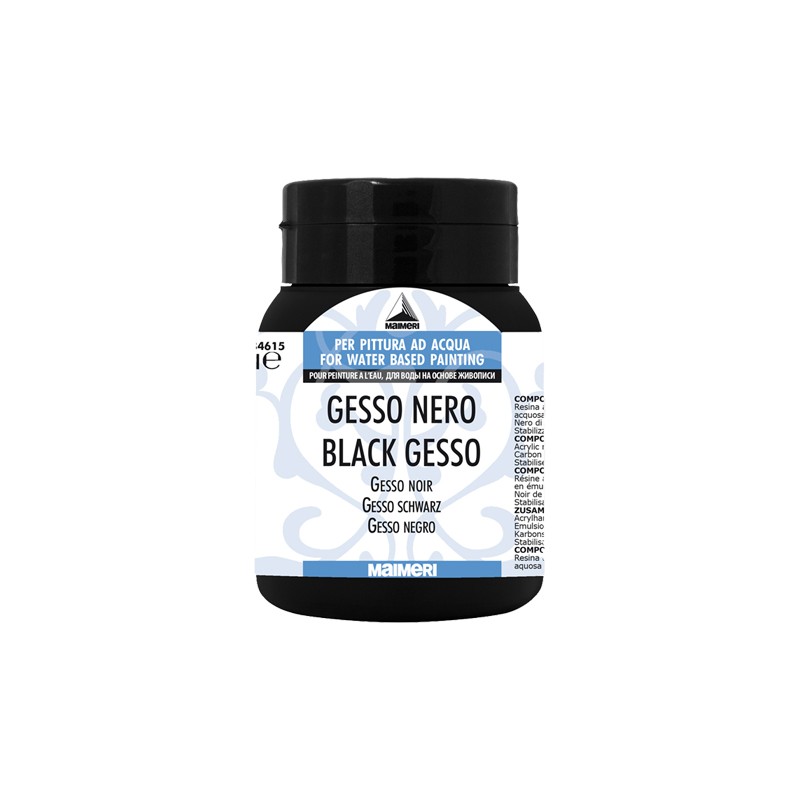 Maimeri Black Gesso 500 ml – svart akrylgrunning for lerret, gir matt overflate og sterke kontraster