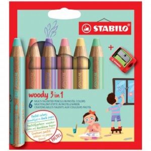 STABILO Woody Pastell Med Blyantspisser 6 Sett