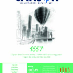 Canson 1557 A3 skisseblokk med 180 g/m² ekstra hvitt papir og 30 limte ark for blyant, kull og tusj.
