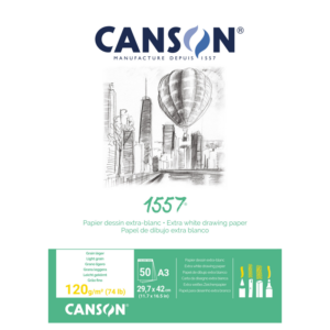 Canson 1557 A3 tegneblokk med 50 ark hvitt, lett strukturert tegnepapir på 120 g/m².