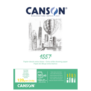 Canson 1557 A5 tegneblokk med 50 ark ekstra hvitt tegnepapir på 120 g/m².
