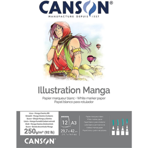 Canson Illustration tegneblokk A4 med 12 ark glatt, hvitt papir på 250 g/m².