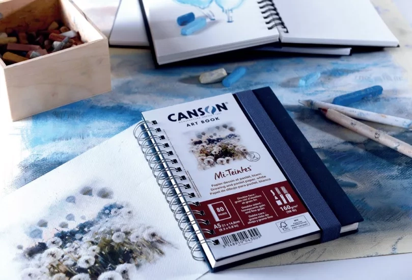 Kunstbok spiralbundet på langsiden Mi-Teintes® Hvit A5 160g 50 ark Portrettformat - Bilde 2