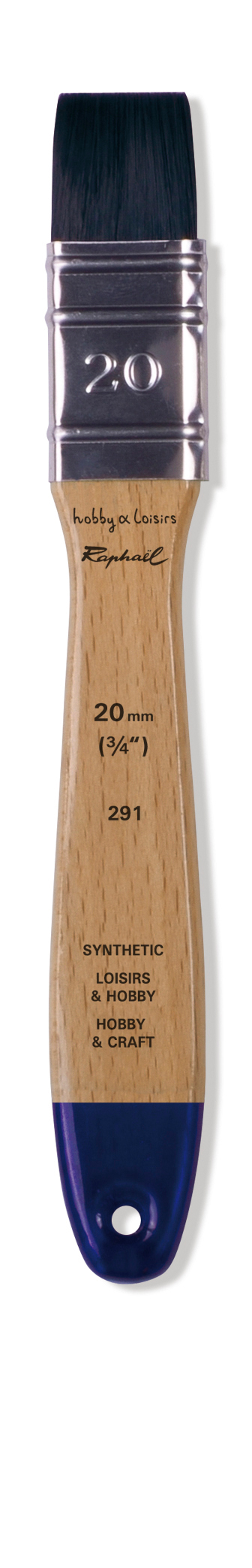 Flat, bred pensel i størrelse 20 fra Raphael Hobby & Loisirs med syntetiske børster for hobby- og malearbeid