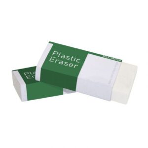 Docusmart viskelær 2-pakning, hvitt rektangulært viskelær for skole, tegning og hobby.