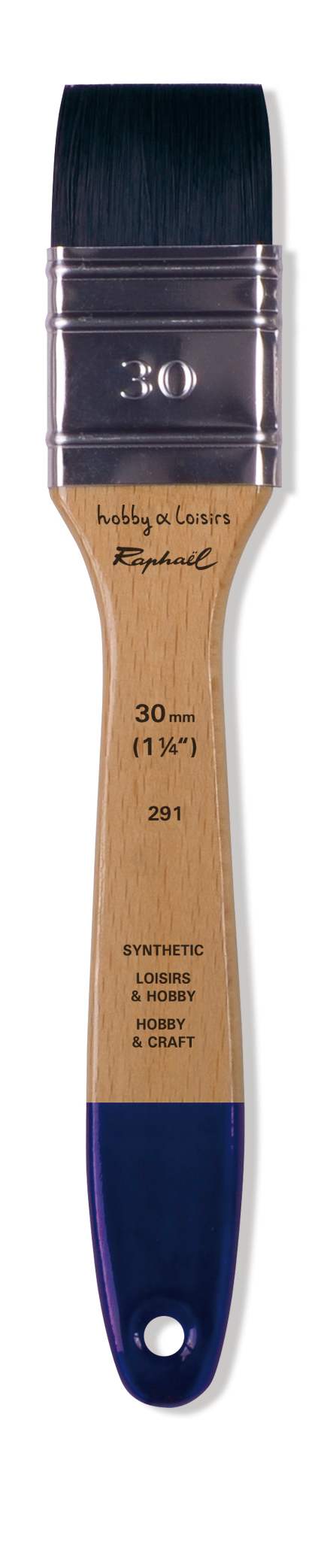 Flat, bred pensel i størrelse 30 fra Raphael Hobby & Loisirs med syntetiske børster for hobby- og malearbeid