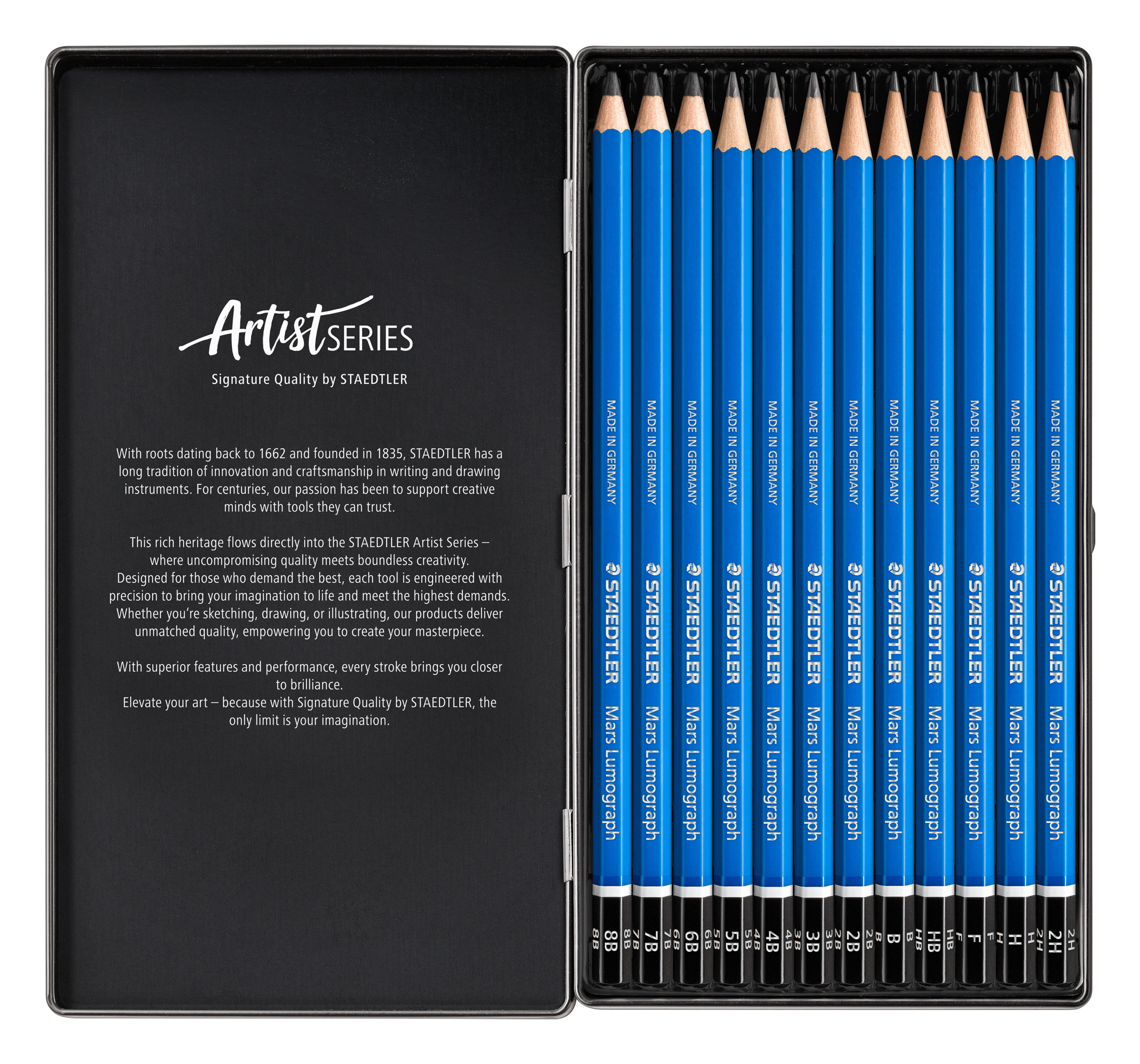 Staedtler Mars Lumograph 100 G12 S – 12 blyanter i metallskrin - Bilde 2