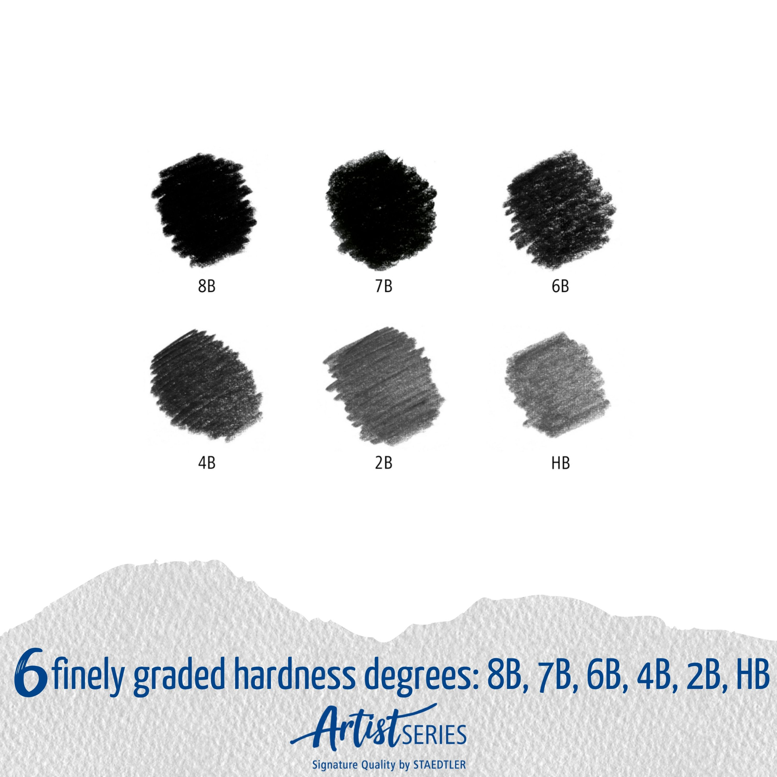 Staedtler Mars Lumograph 100B G6 blyantsett med seks grafittblyanter i metallskrin, ideelt for skissering og profesjonell tegning.
