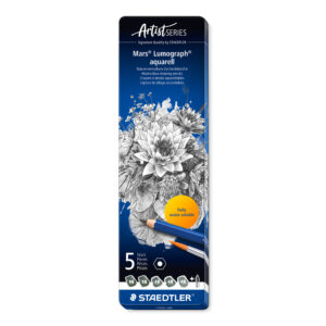 Staedtler Mars Lumograph Aquarell sett med vannløselige grafittblyanter og pensel i metallskrin