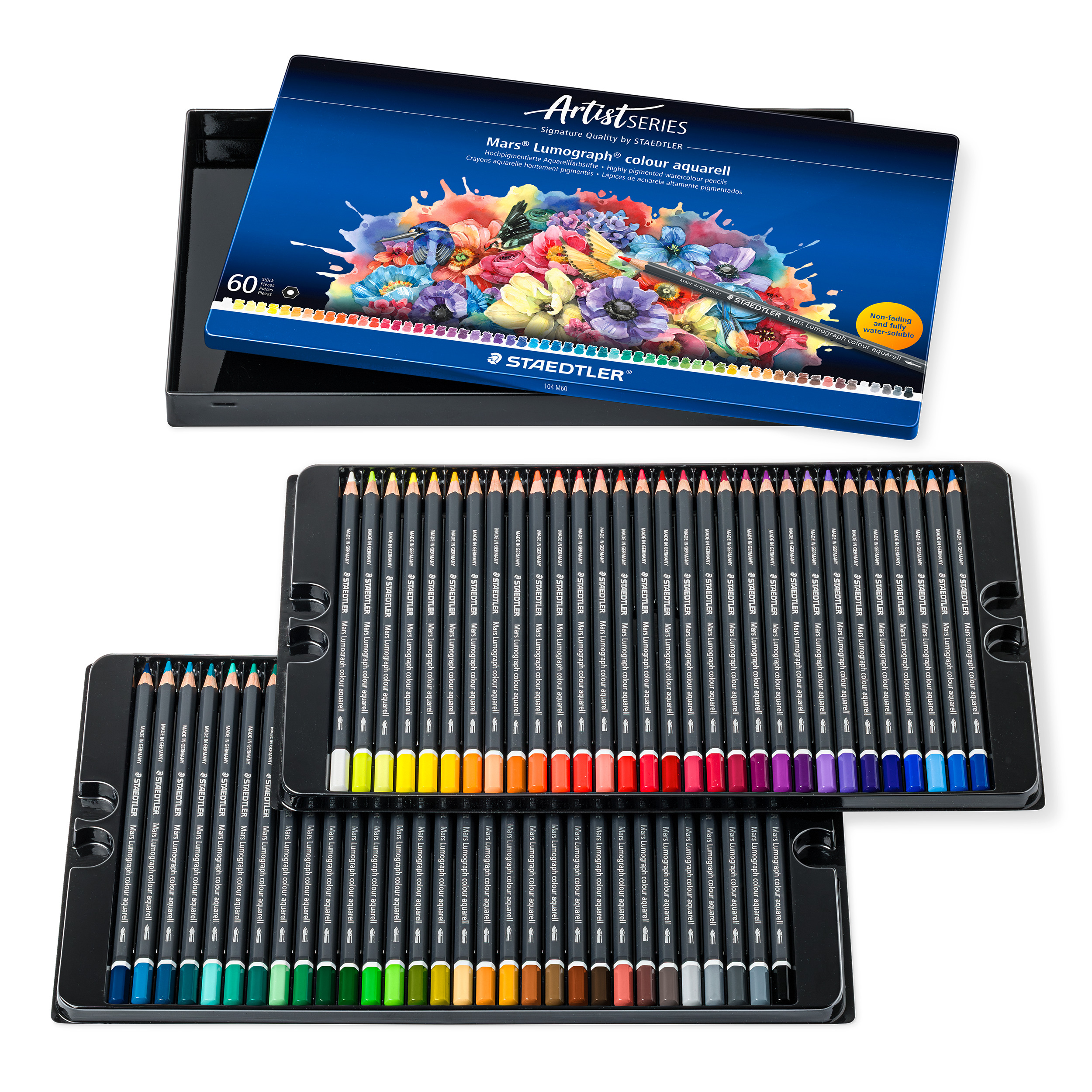 Staedtler Mars Lumograph Colour Aquarell – 60 vannløselige fargeblyanter i metallskrin - Bilde 5