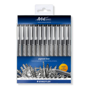 staedtler‑308‑9‑tb12 pigment liner 12 fineliners i assorterte strekbredder svart blekk