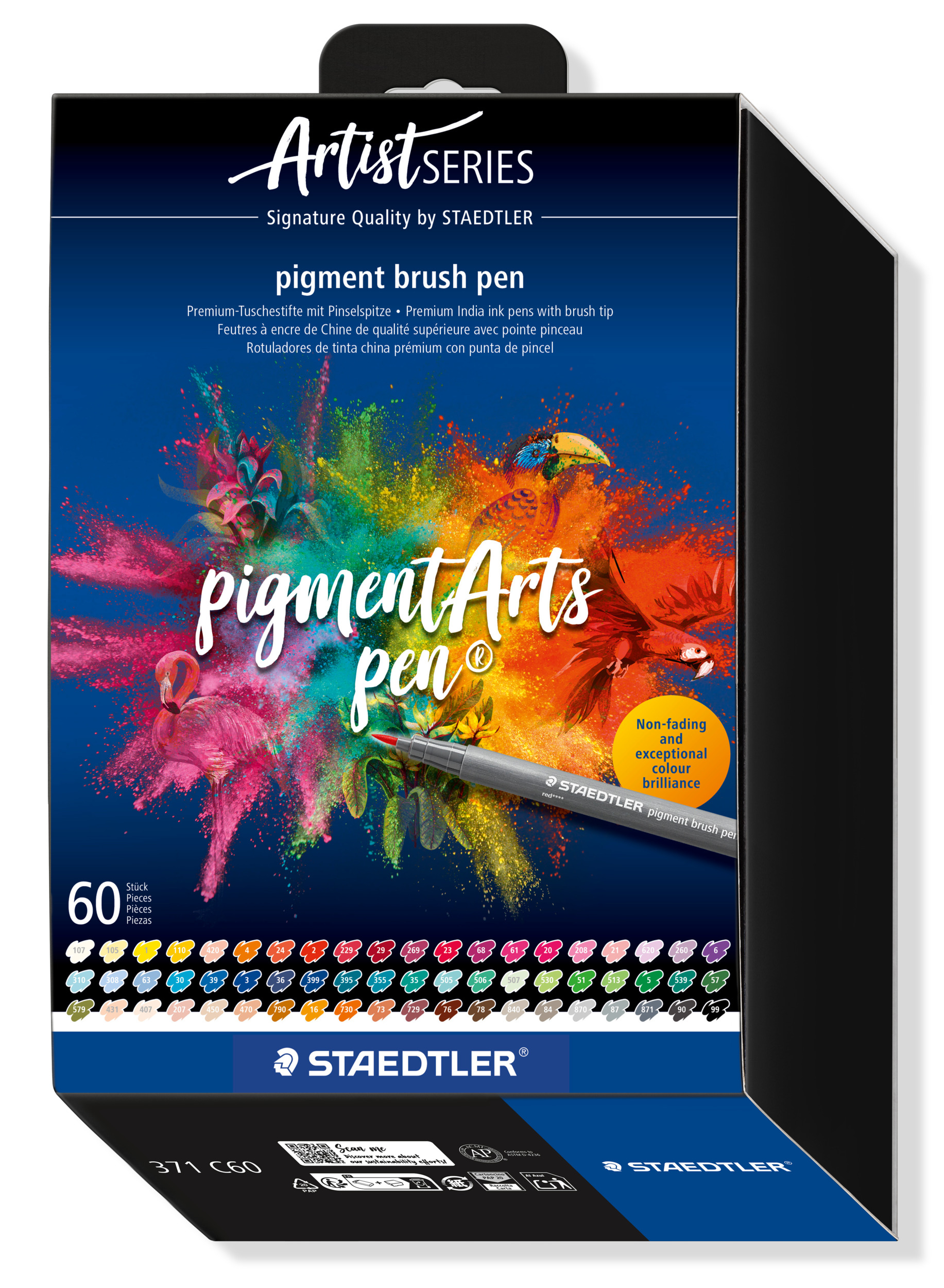 Staedtler Portrait Colours Brush Pen 60stk – Komplett fargesett med pigmenterte og vannfaste penselpenner for illustrasjon og kreative prosjekter