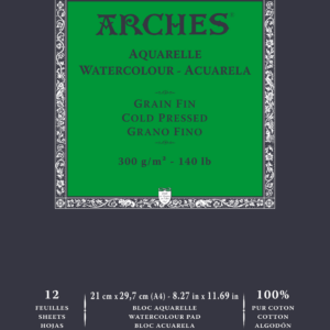 Arches Aquarelle Grain Fin 300 g A4 akvarellpapir, cold-pressed, 100 % bomull, ideelt for akvarell og gouache