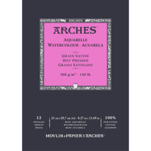 Arches Aquarelle Grain Satiné akvarellpapir A4, 300 g/m², glatt overflate, 100 % bomull