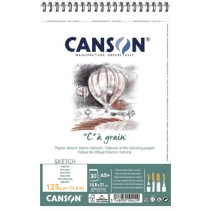 Canson C à grain 125 g A5 skisseblokk med 30 ark, lett strukturert papir for blyant, pastell og kull