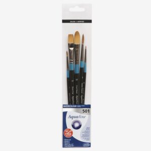 Daler-Rowney Aquafine Watercolour Brush Wallet Set 501 med 5 pensler i kompakt etui for akvarell og gouache