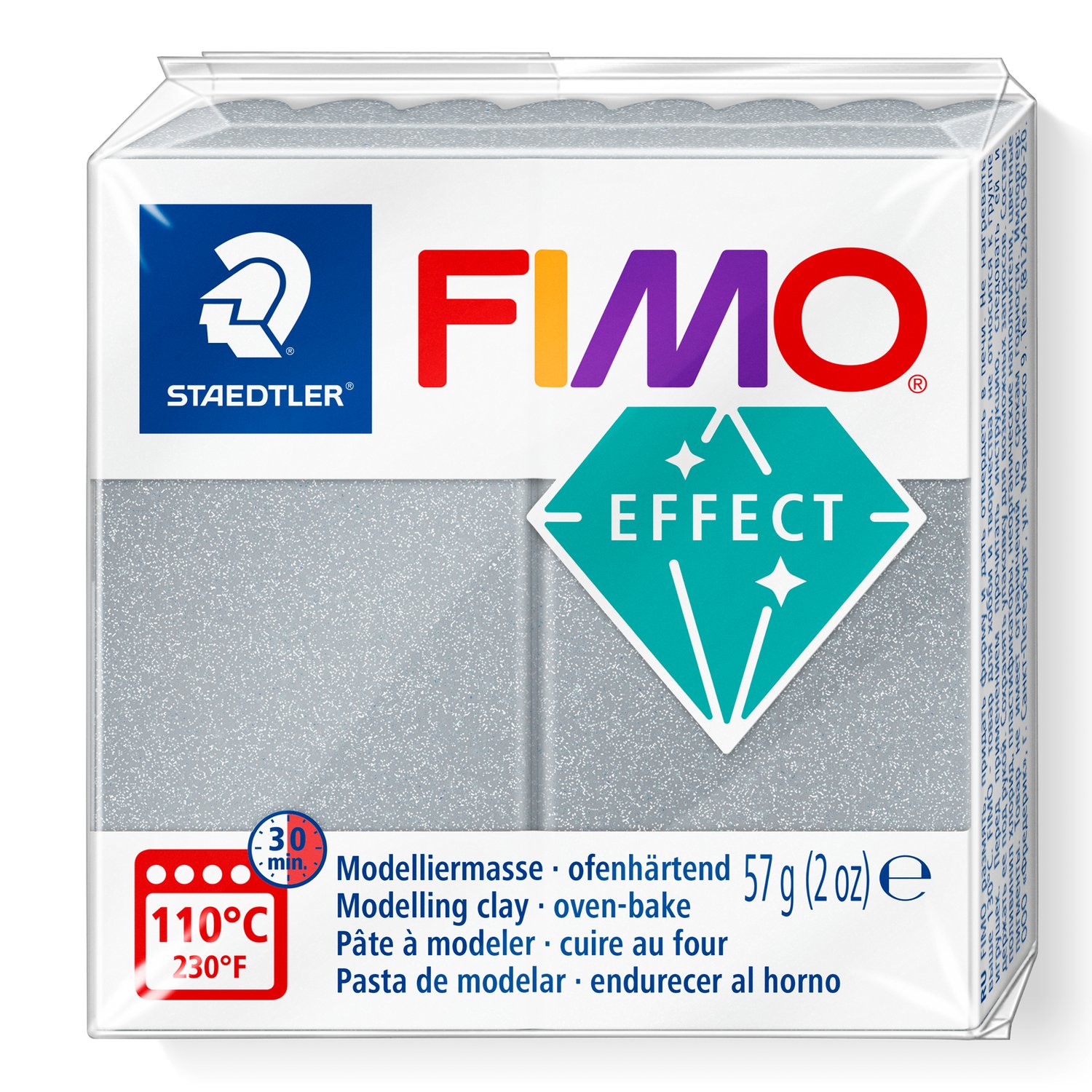 FIMO soft 8010-048 Silver Metallic ovnsherdende modellkitt i sølv metallic leire, 57 g
