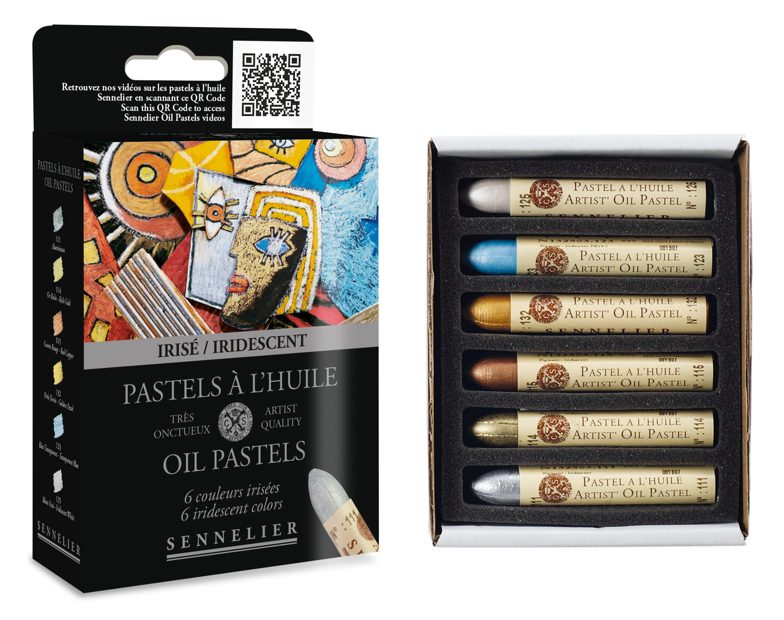 Sennelier Oil Pastels Iridescence sett med 6 metalliske oljepasteller