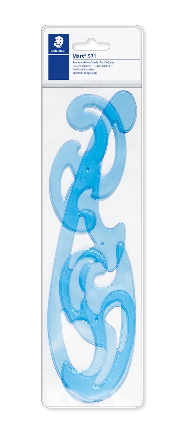 Mars 571 French Curves, sett med 3 former A, B og C, transparent blå plast