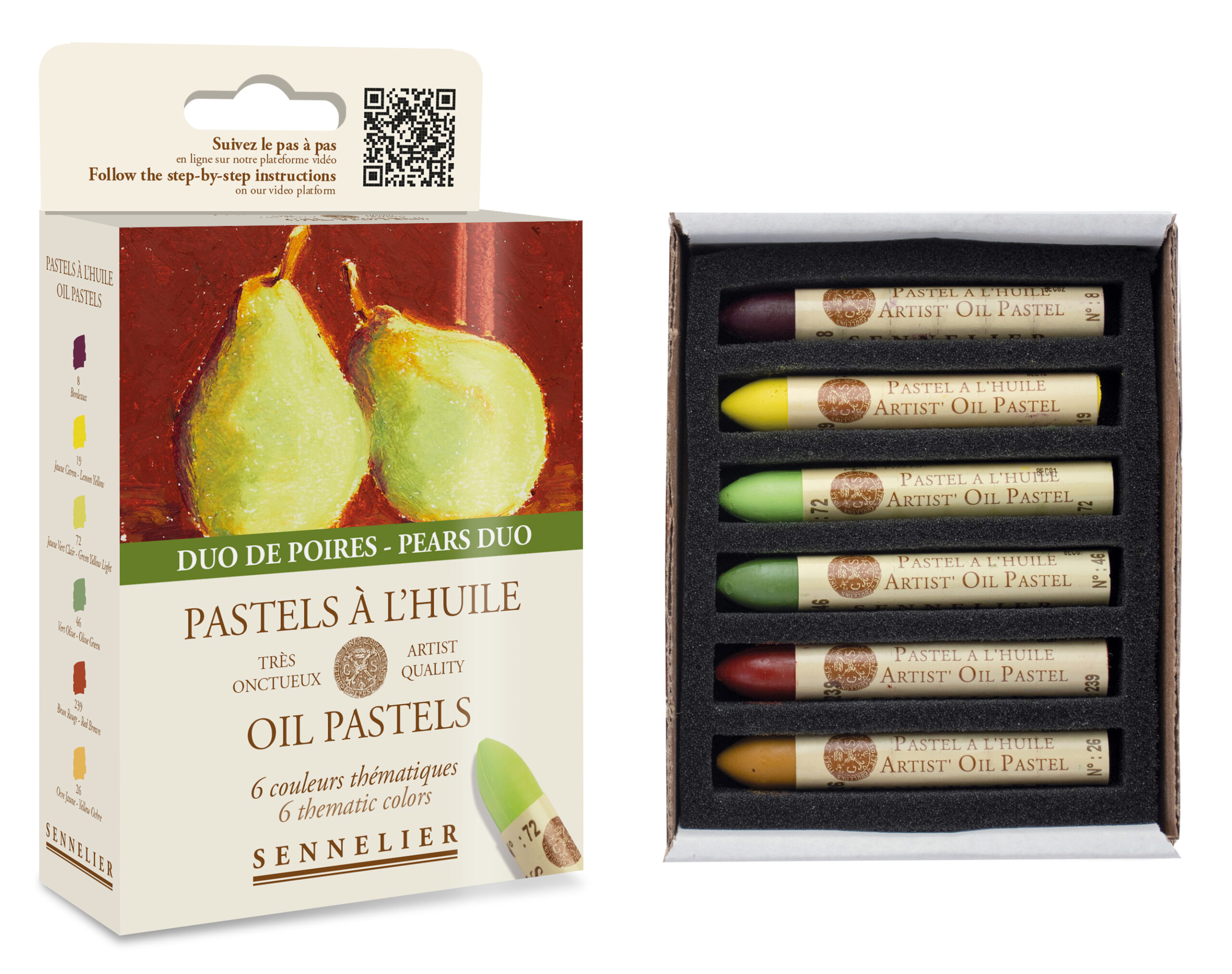 Sennelier Oil Pastels Pears Duo sett med 6 oljepasteller i naturlige, jordnære toner for kunst og tegning.