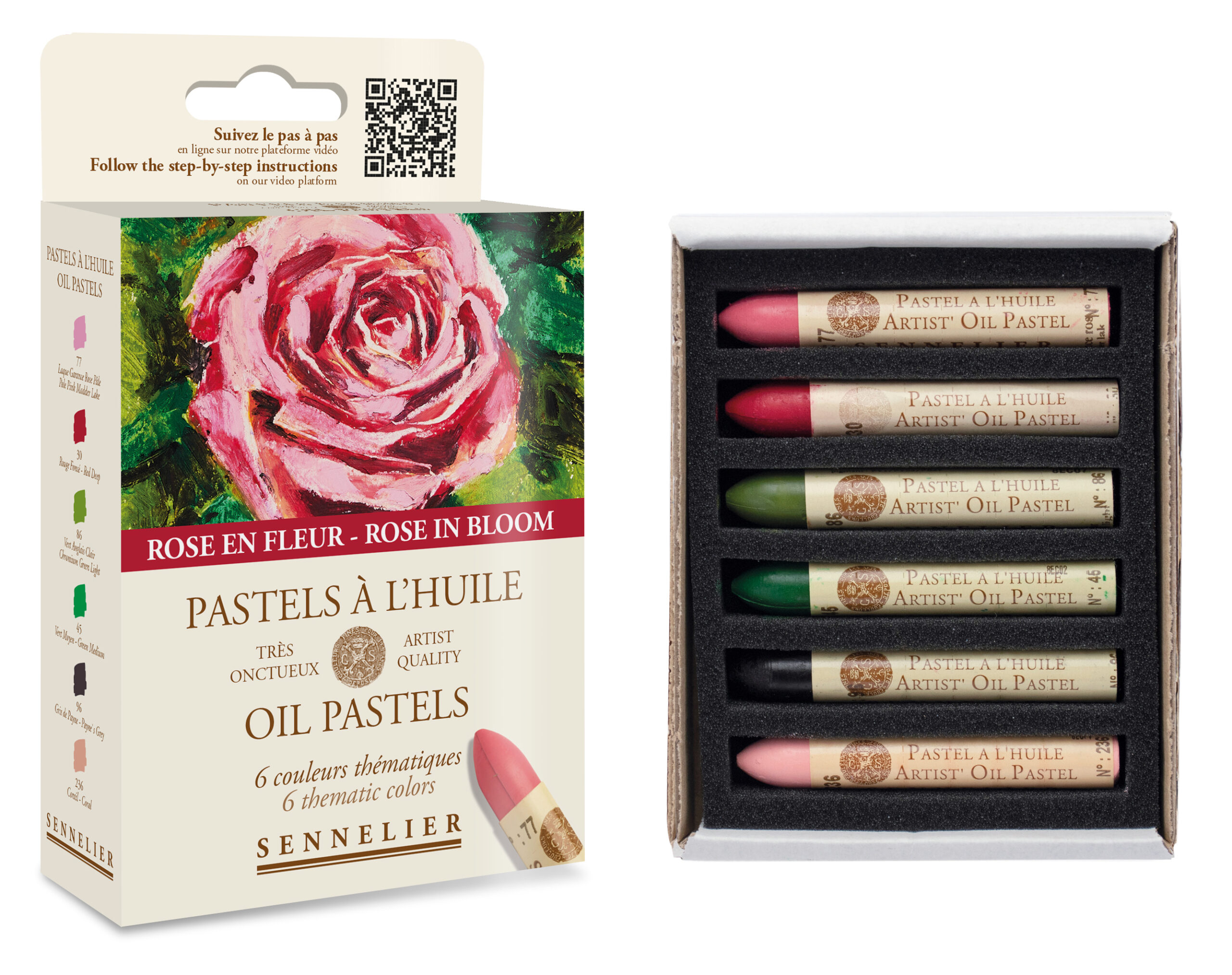 Sennelier Oil Pastels Rose in Bloom sett med 6 oljepasteller i blomsterinspirerte farger