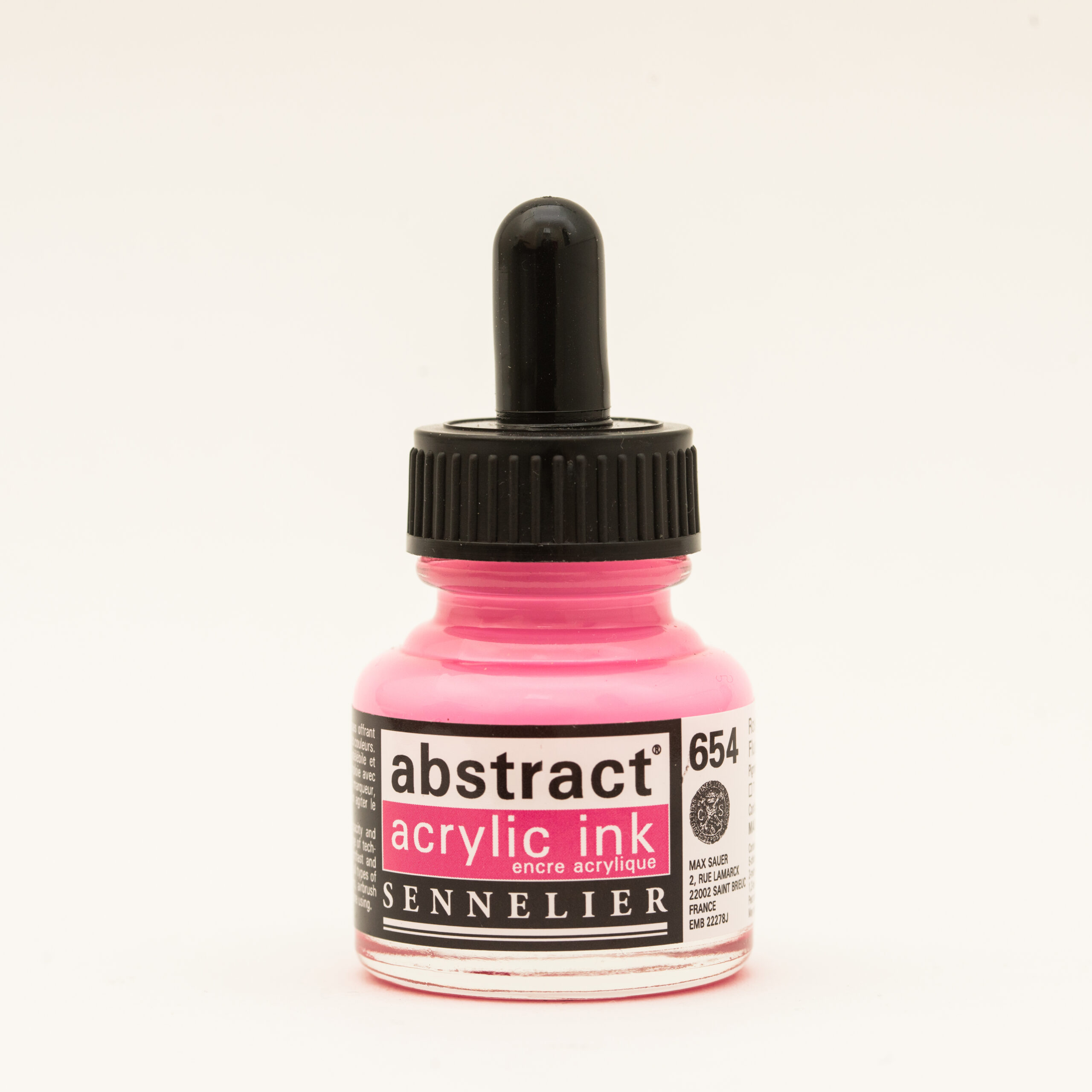 Sennelier Abstract Akrylblekk i fargen Fluo Pink, flytende akrylblekk i lys fluoriserende rosa nyanse i 30 ml flaske