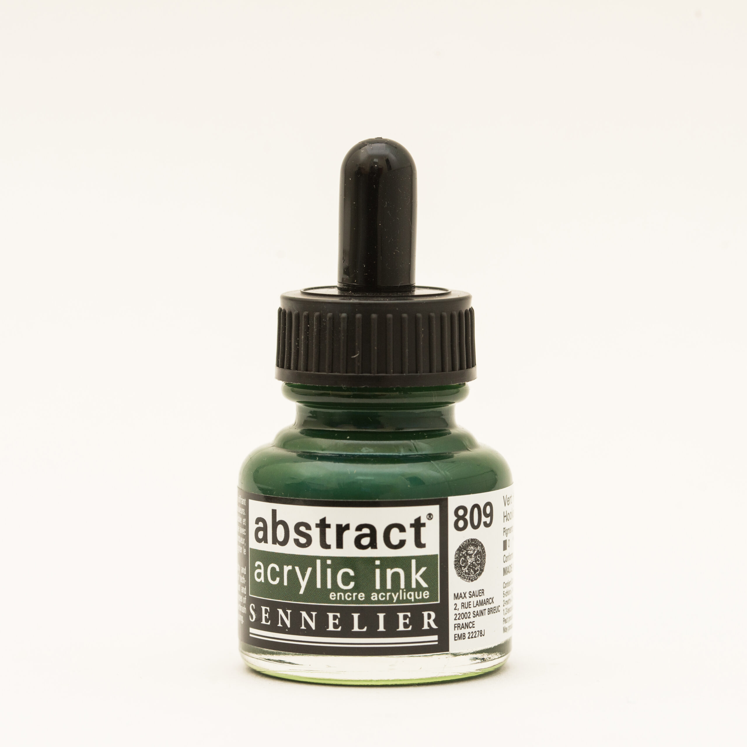 Sennelier Abstract Akrylblekk i fargen Hooker’s Green, flytende akrylblekk i dyp naturlig grønn nyanse i 30 ml flaske