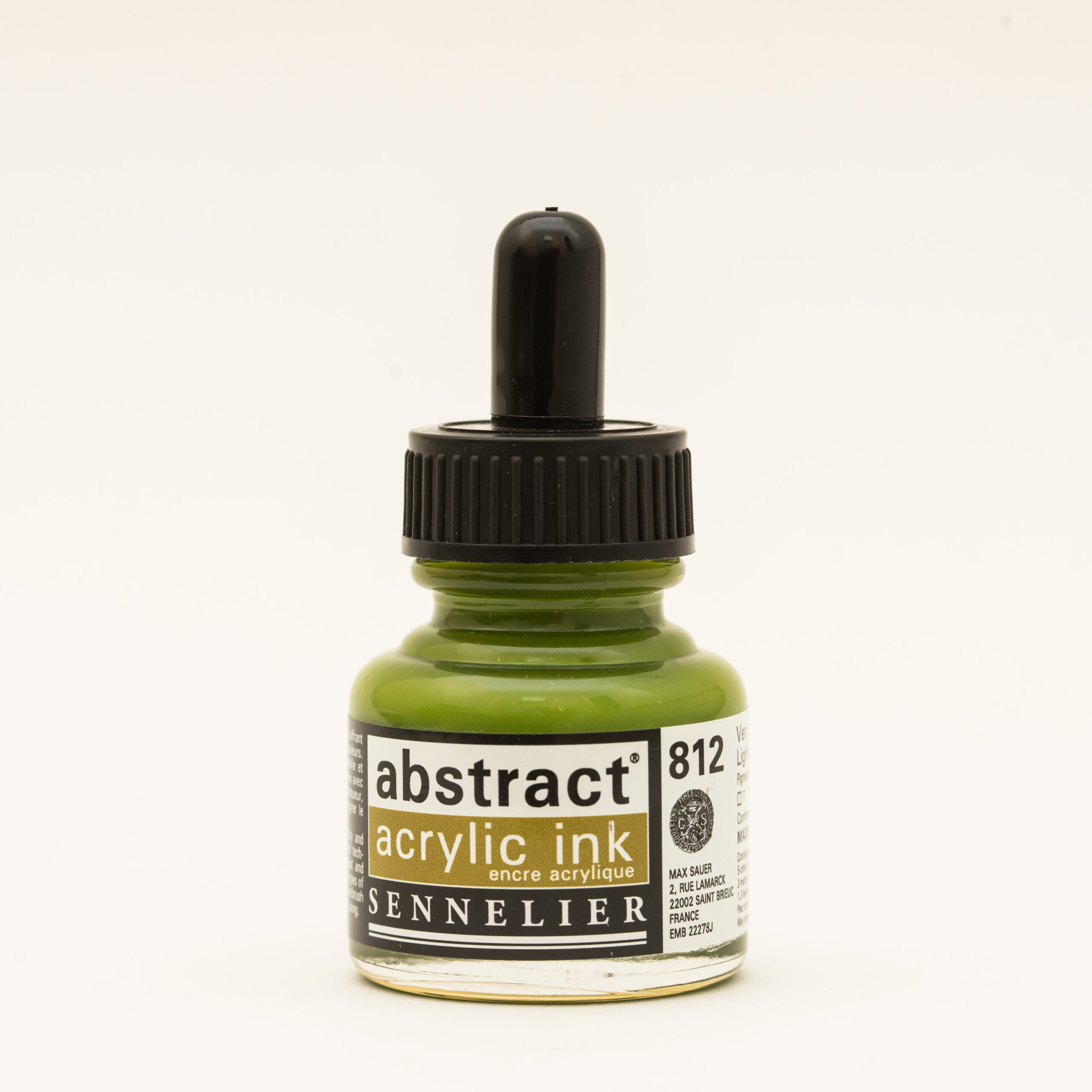 Sennelier Abstract Akrylblekk i fargen Light Olive Green, flytende akrylblekk i dempet olivengrønn nyanse i 30 ml flaske