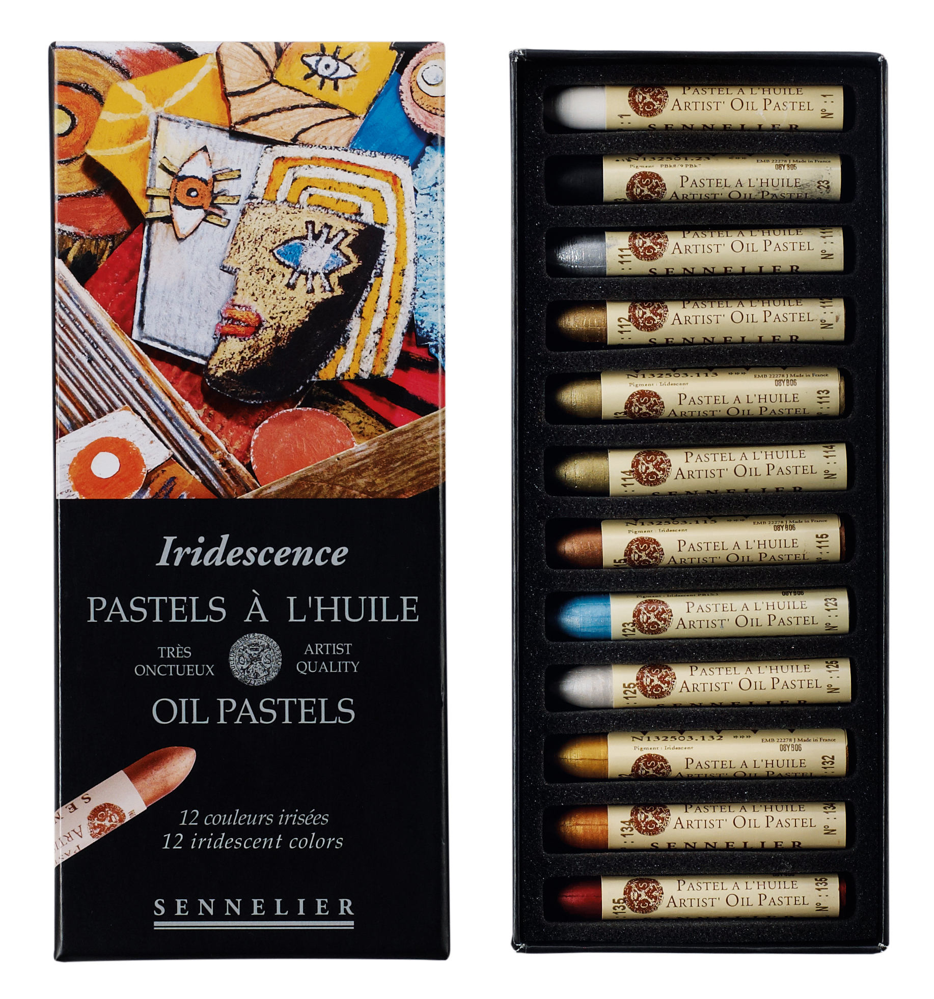 Sennelier Oil Pastels Iridescent sett med 12 iriserende oljepasteller i metalliske og perlemorsfarger