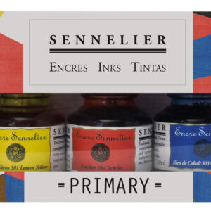 sennelier primary colours ink set med fem flasker à 30 ml kunstnerblekk i primærfarger
